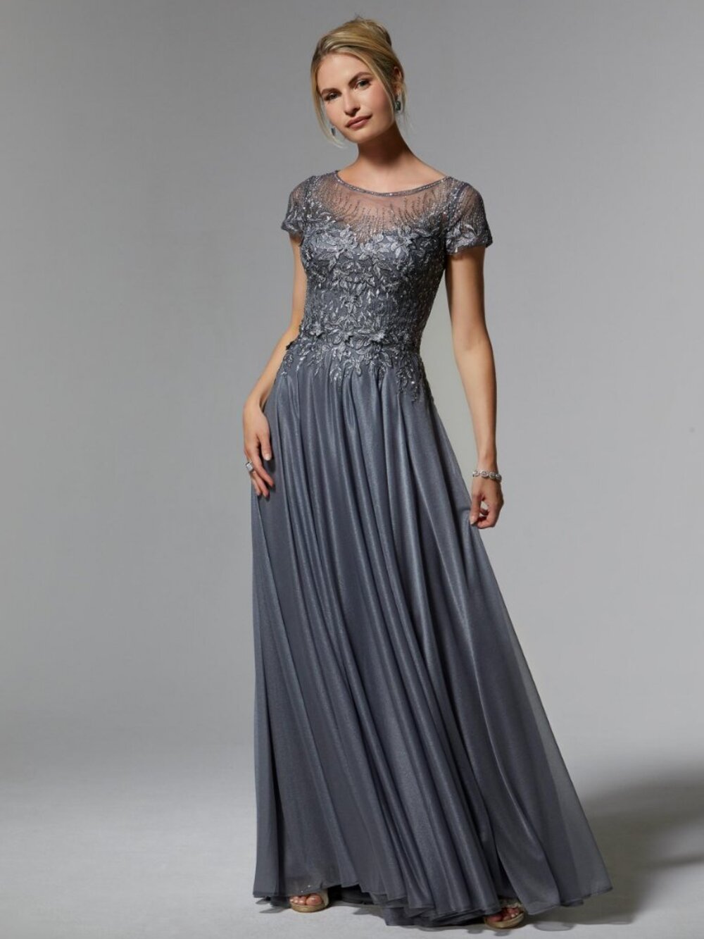 Graphite Beaded Illusion neckline Mother of the Bride Evening Gown MGNY 72905